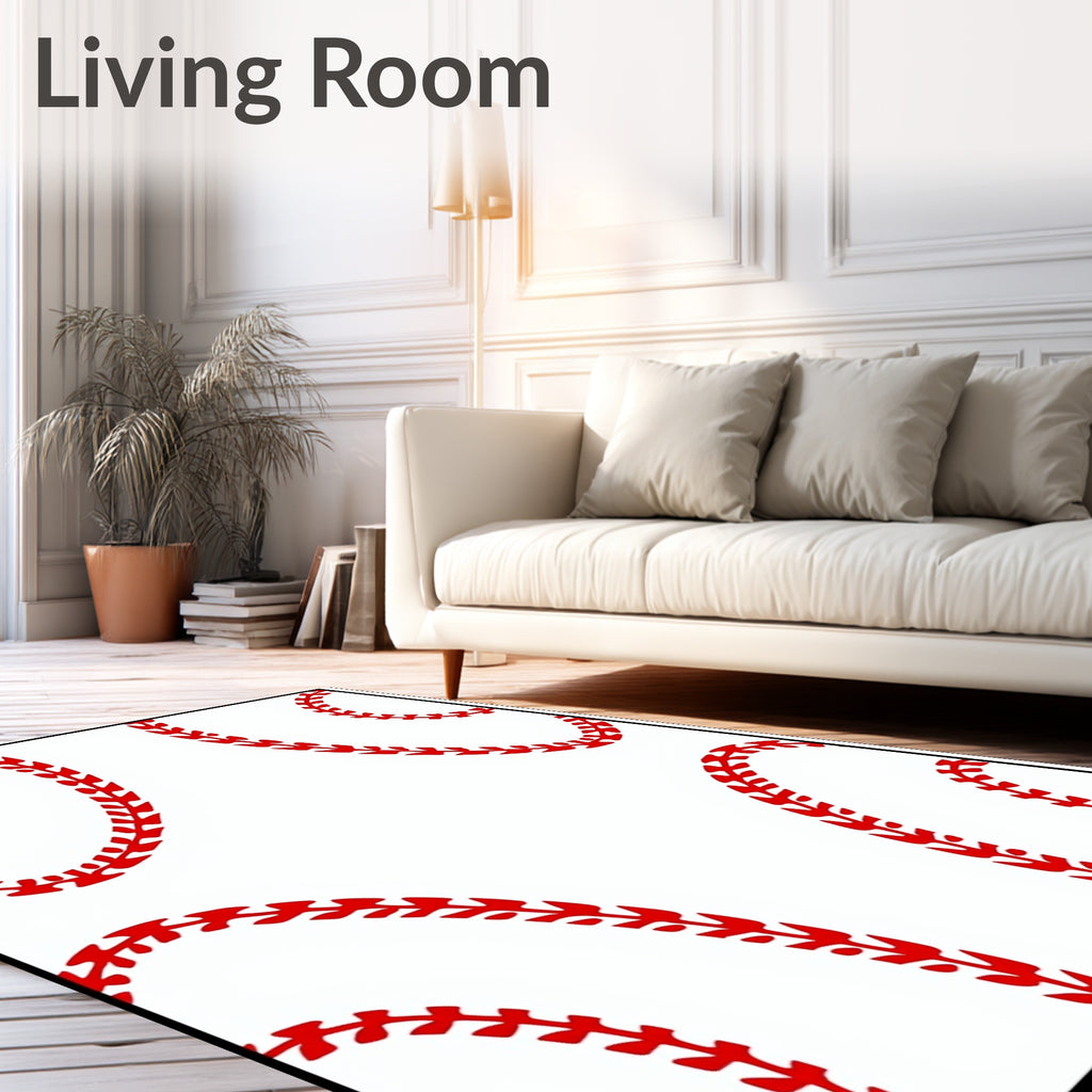 Red Baseball Stitch Graphic Rug
