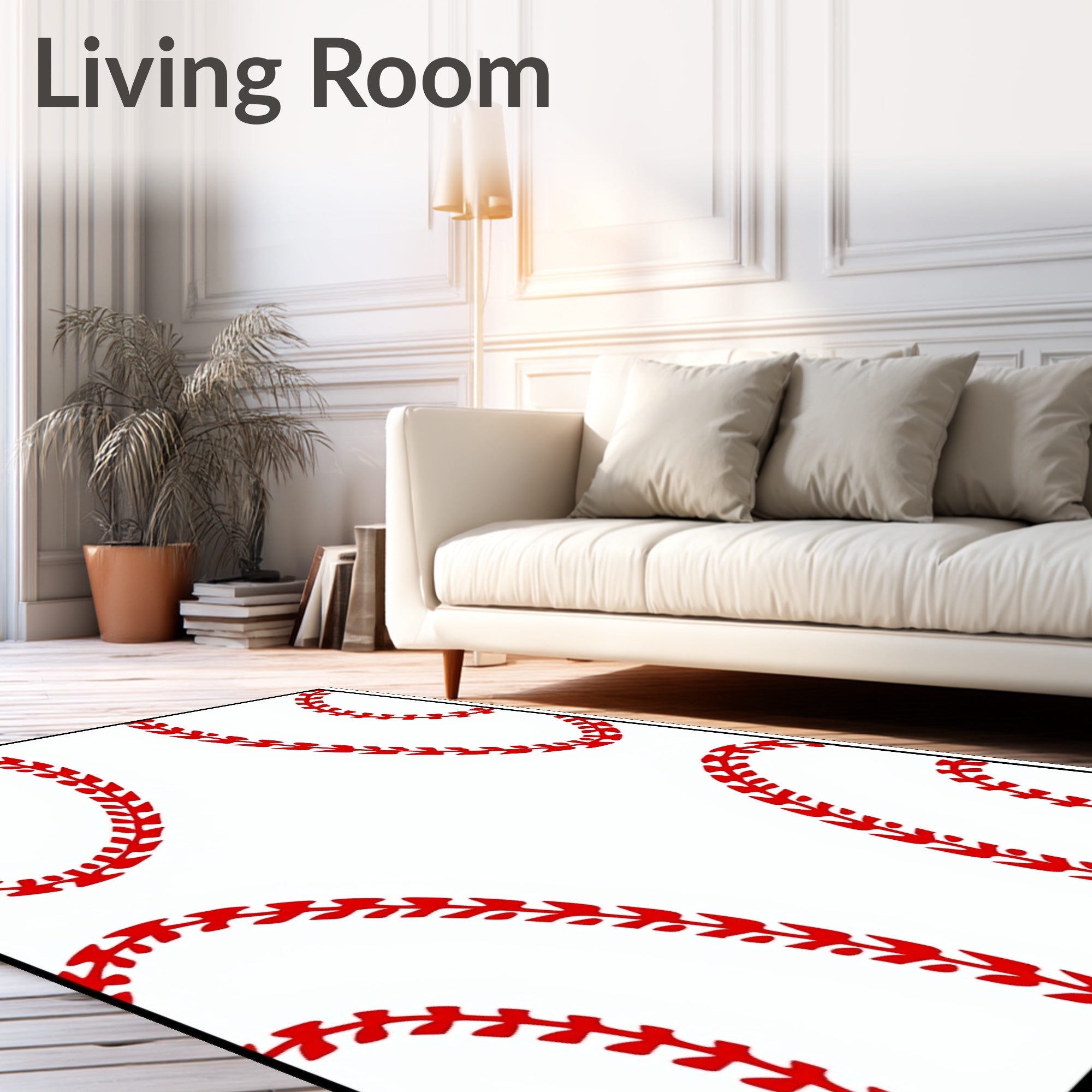 Red Baseball Stitch Graphic Rug