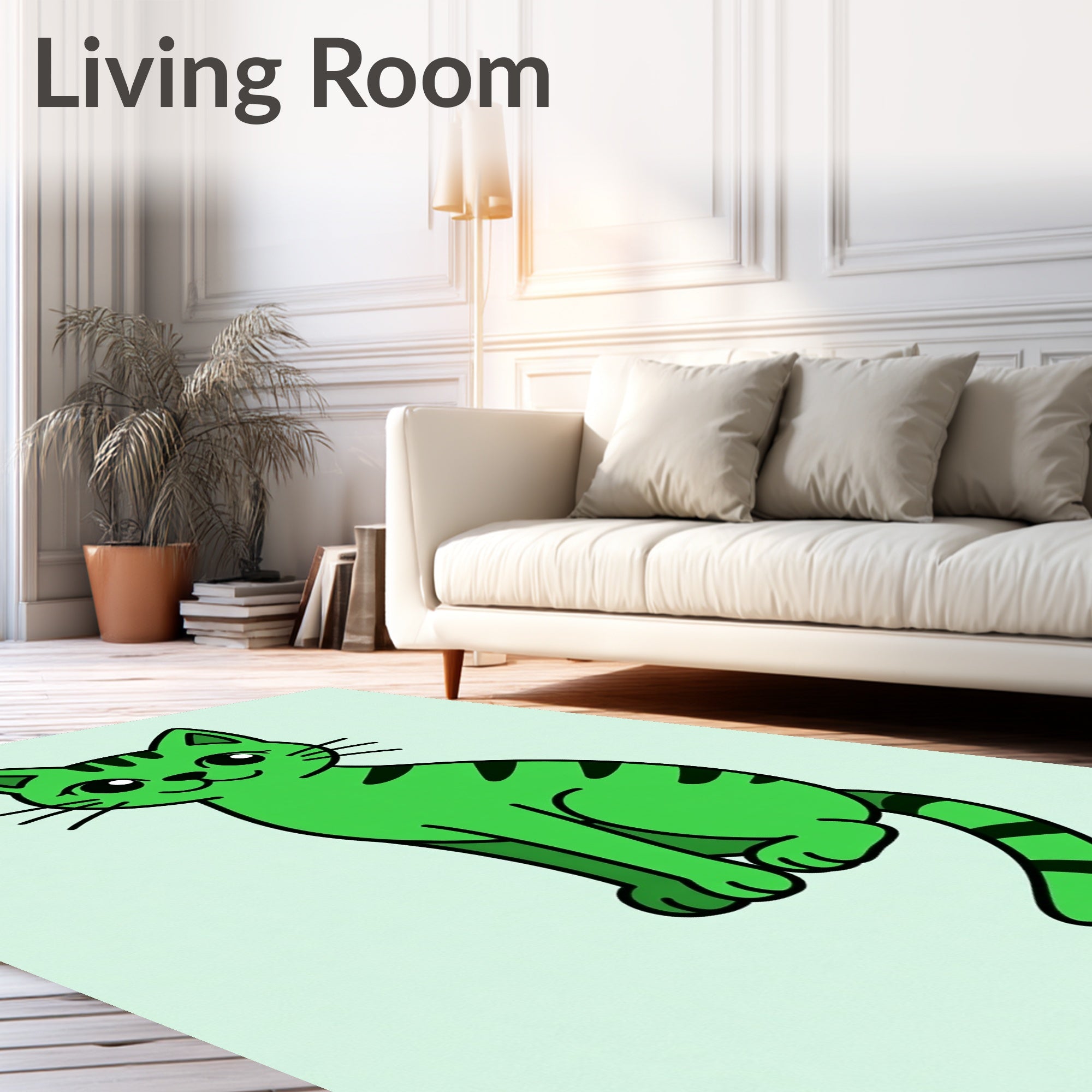 Vibrant Green Striped Feline Rug