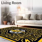 Ornate Yellow Black Symmetrical Ornament Rug