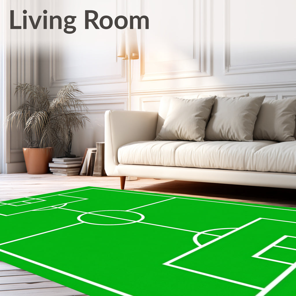 Green Soccer Field Geometric Rug