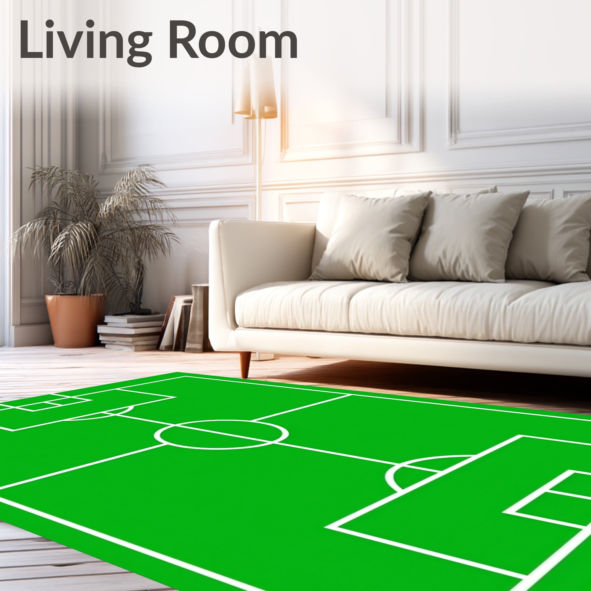 Green Soccer Field Geometric Rug