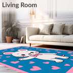 Cute White Mouse Pink Hearts Rug