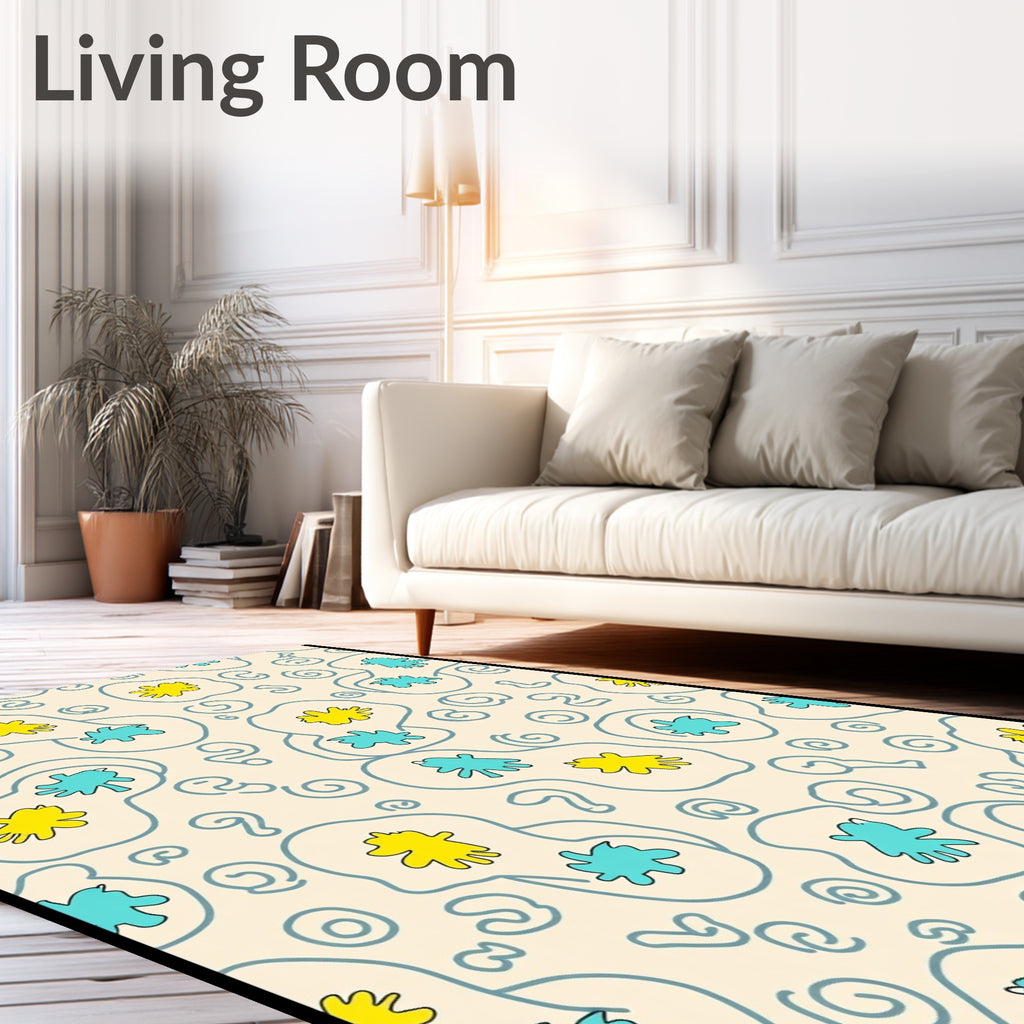 Quirky Yellow Blue Organic Shapes Rug
