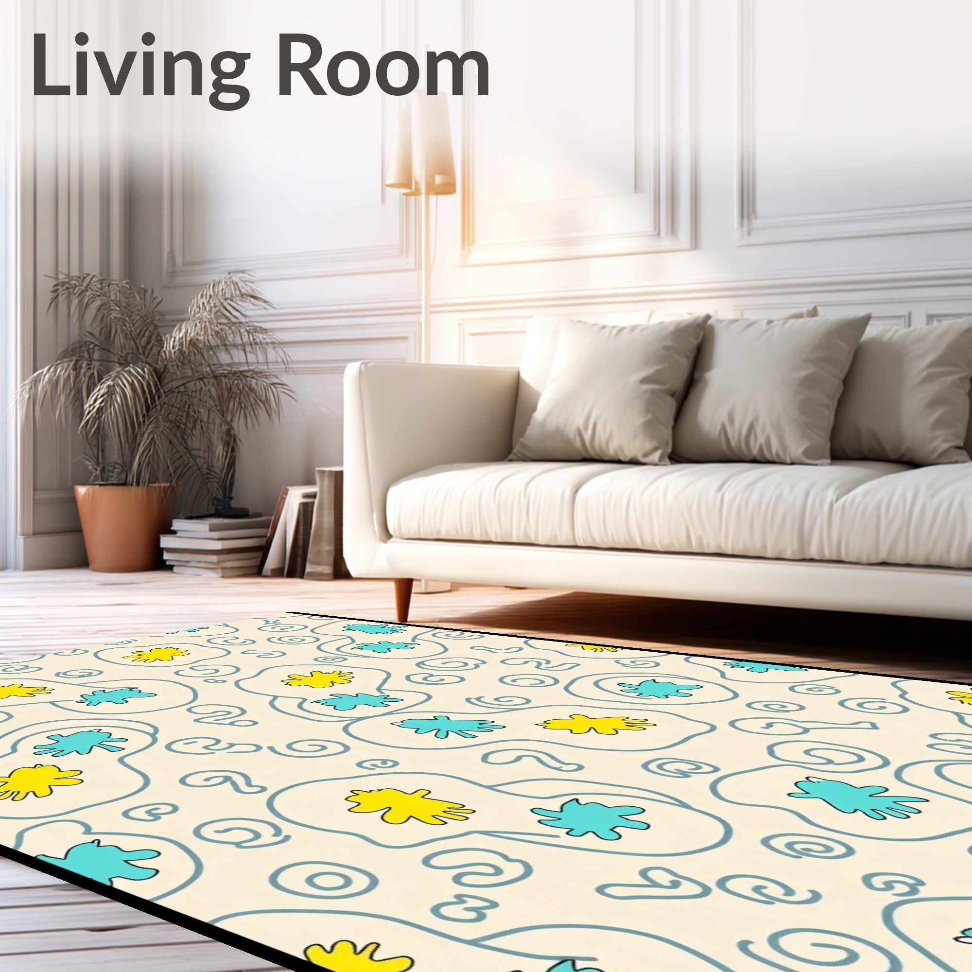 Quirky Yellow Blue Organic Shapes Rug