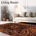 Vibrant Orange Black Abstract Mandala Rug