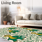 Playful Green Dinosaur Foliage Scene Rug