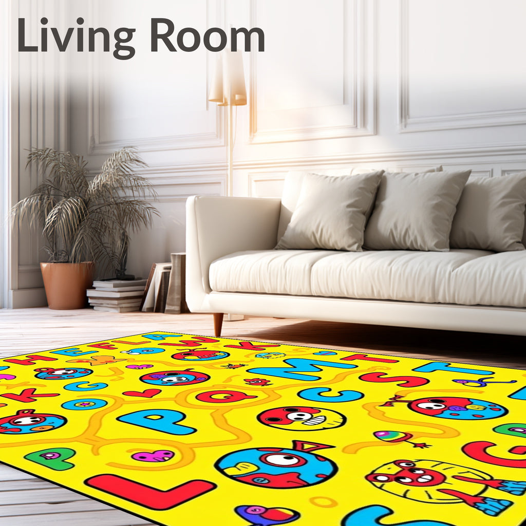 Playful Alphabet Animals Yellow Rug