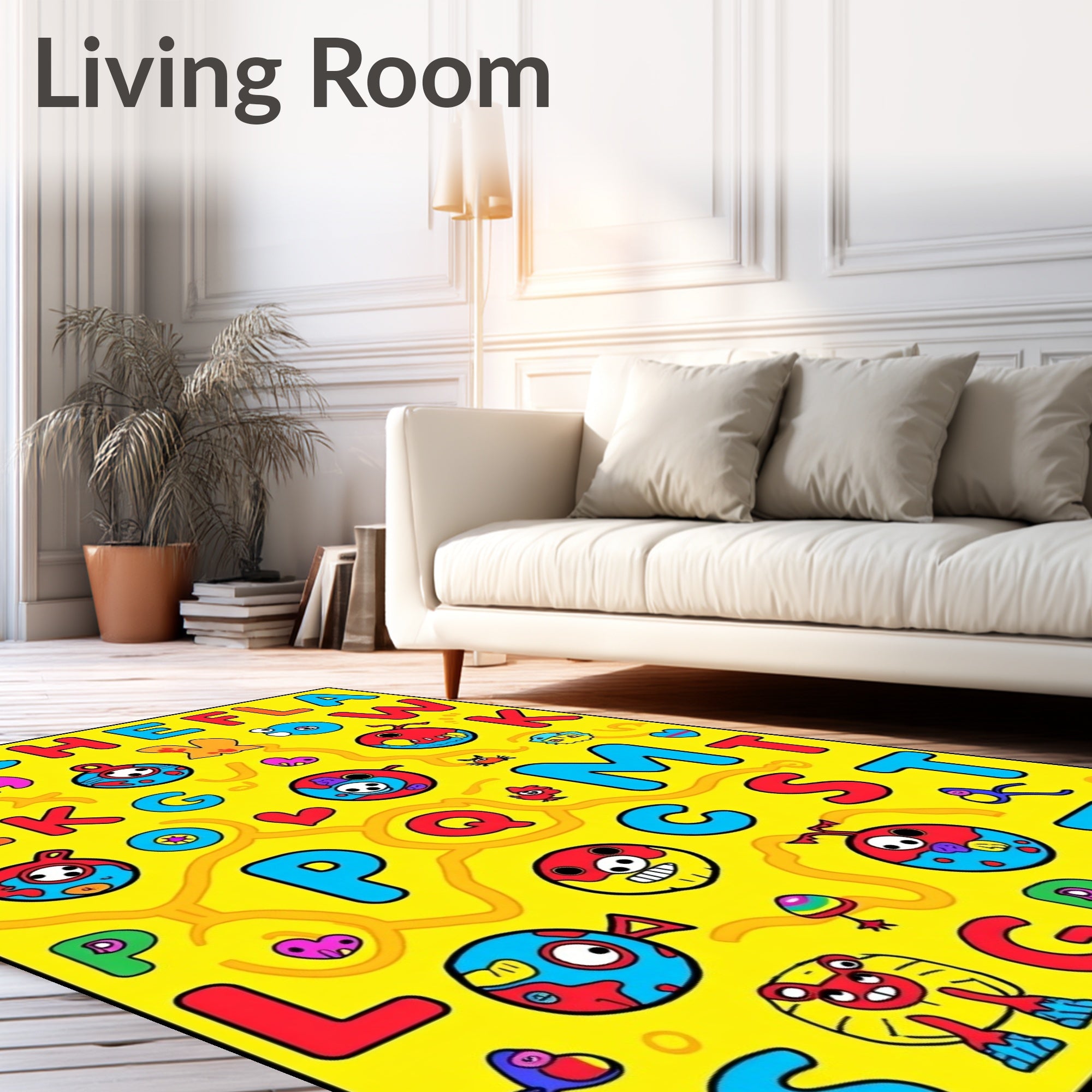 Playful Alphabet Animals Yellow Rug
