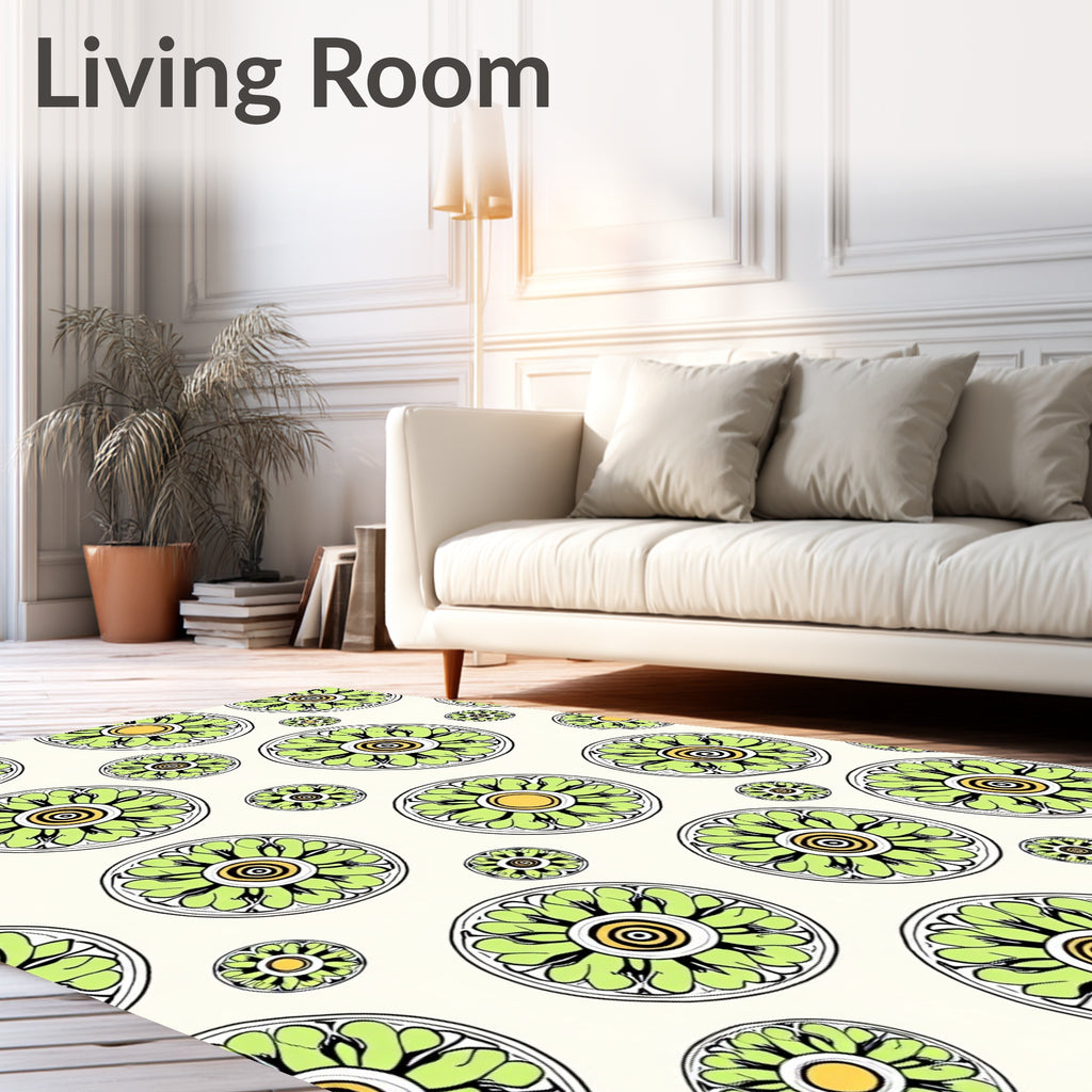 Green Floral Medallion Repeating Pattern Rug
