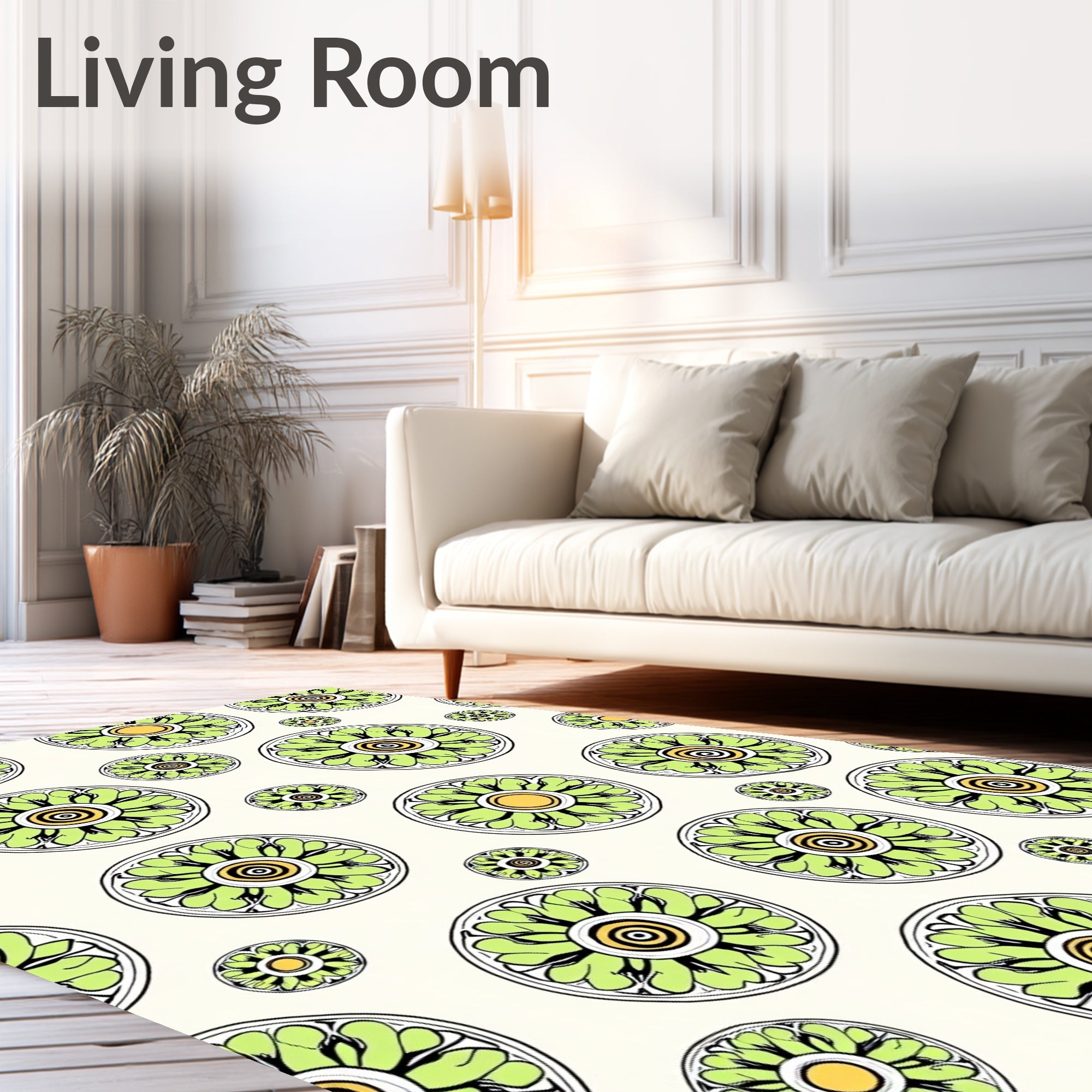 Green Floral Medallion Repeating Pattern Rug