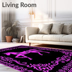 Pink Horse In Floral Ornamental Frame Rug