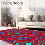 Vibrant Red Teal Floral Medallion Rug