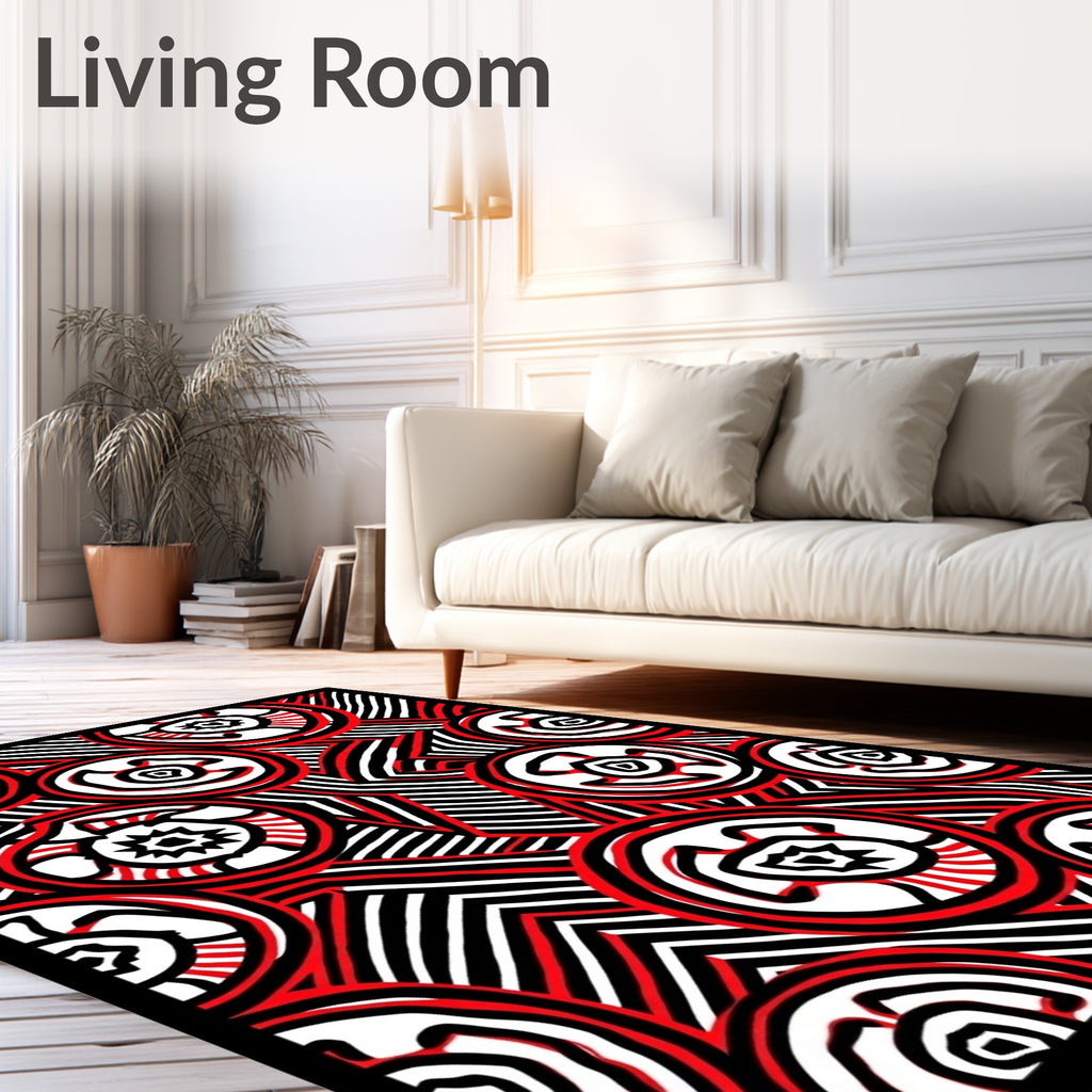 Bold red concentric circles abstract Rug