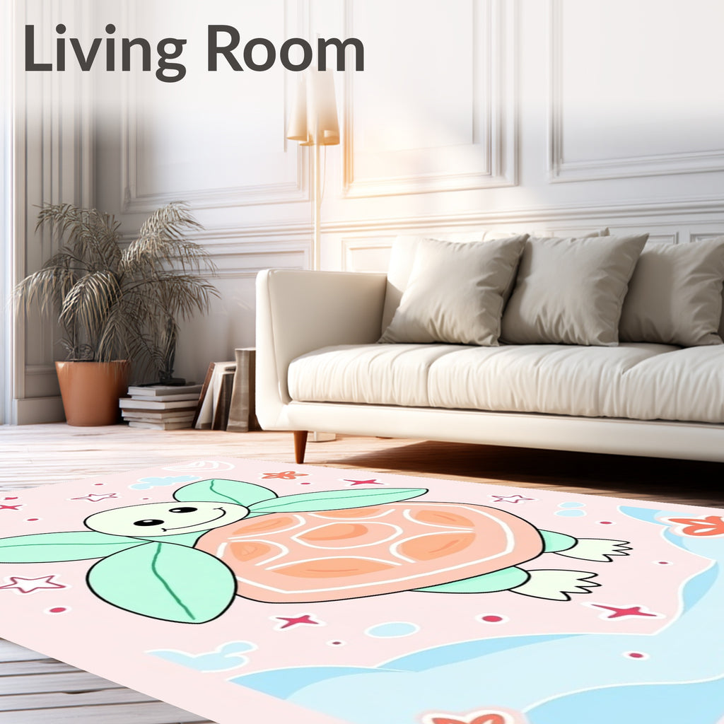 Cute Sea Turtle With Stars Clouds Rug