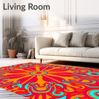 Psychedelic Sunburst Swirl Red Orange Rug