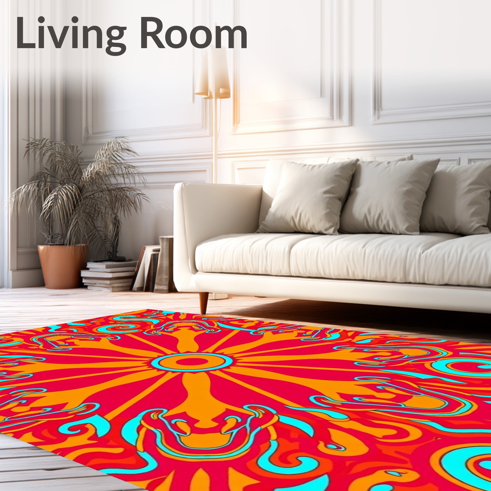 Psychedelic Sunburst Swirl Red Orange Rug