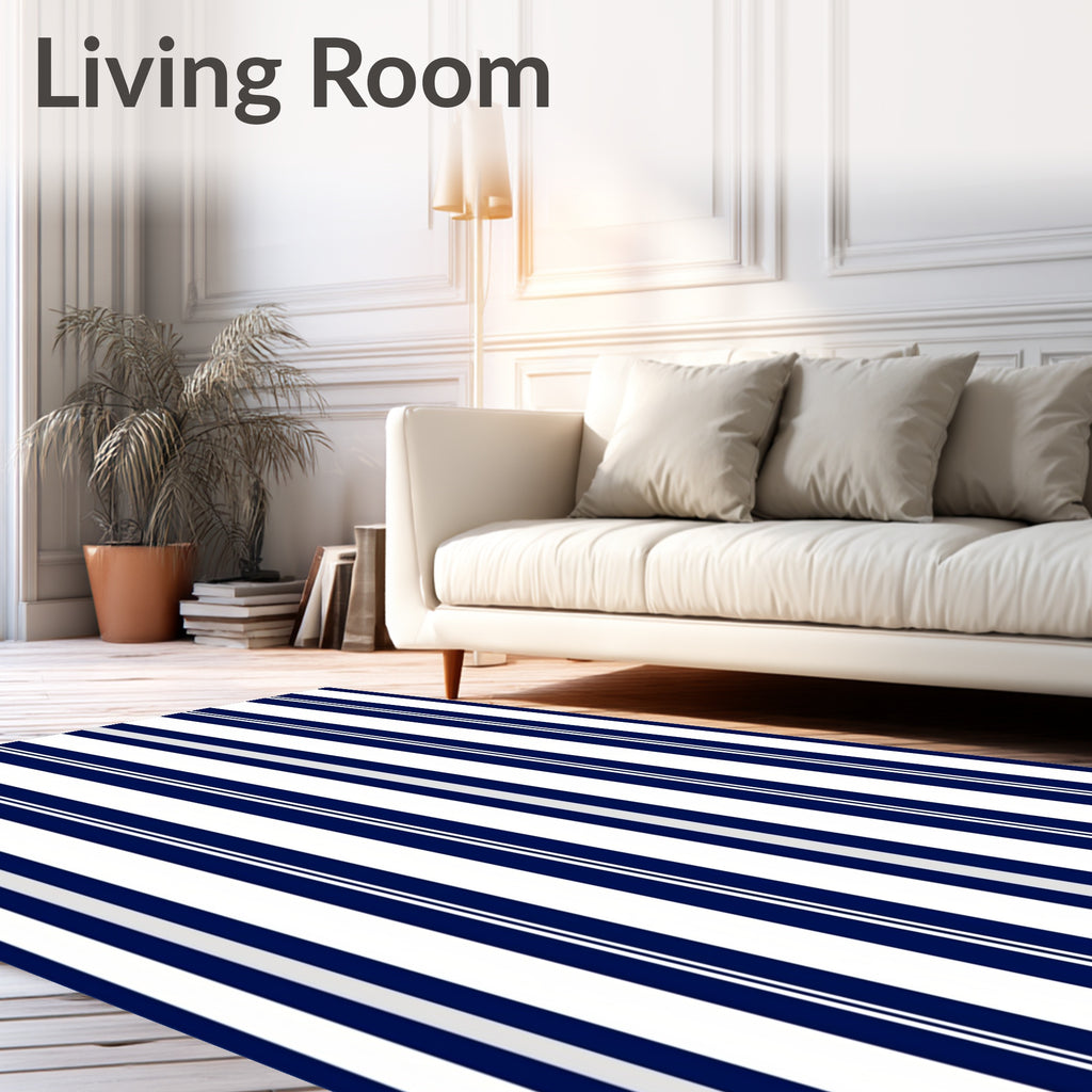 Classic Navy White Pinstripe Stripe Rug
