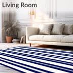 Classic Navy White Pinstripe Stripe Rug