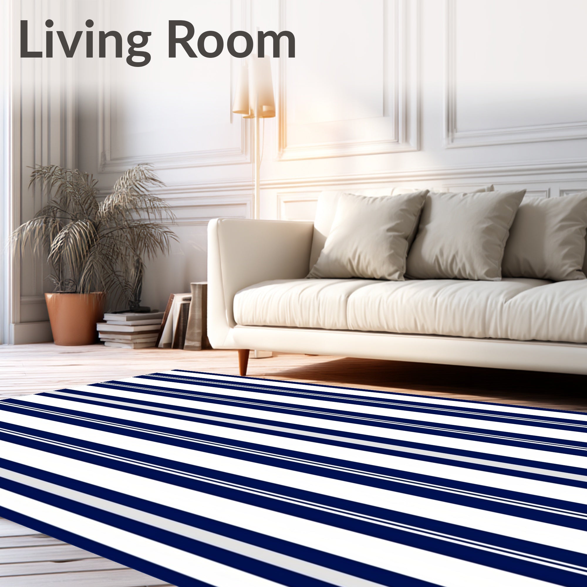 Classic Navy White Pinstripe Stripe Rug