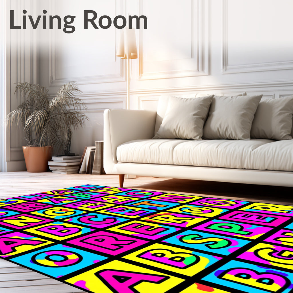 Vibrant Multicolor Bold Letter Collage Rug