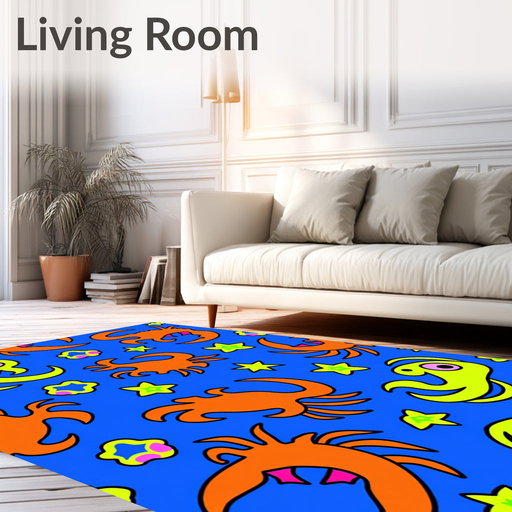 Whimsical Ocean Creatures Yellow Orange Rug