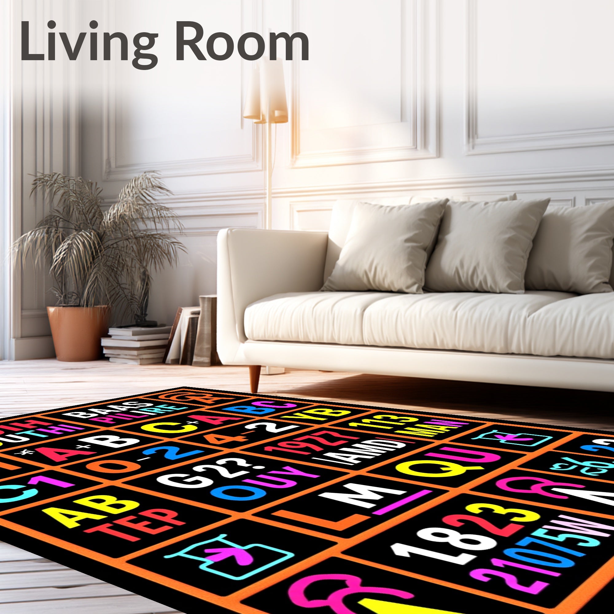Bold Multicolored Typographic Grid Rug