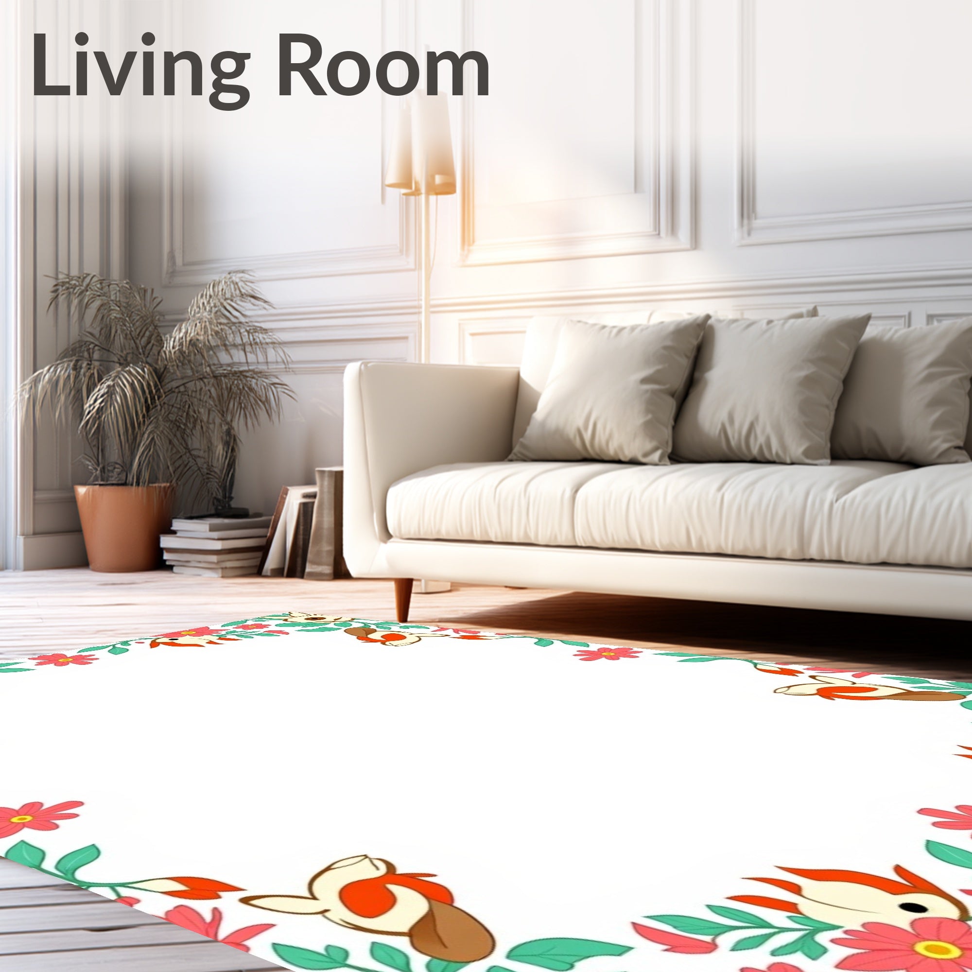 Coral And Teal Koi Flower Garden Border Rug