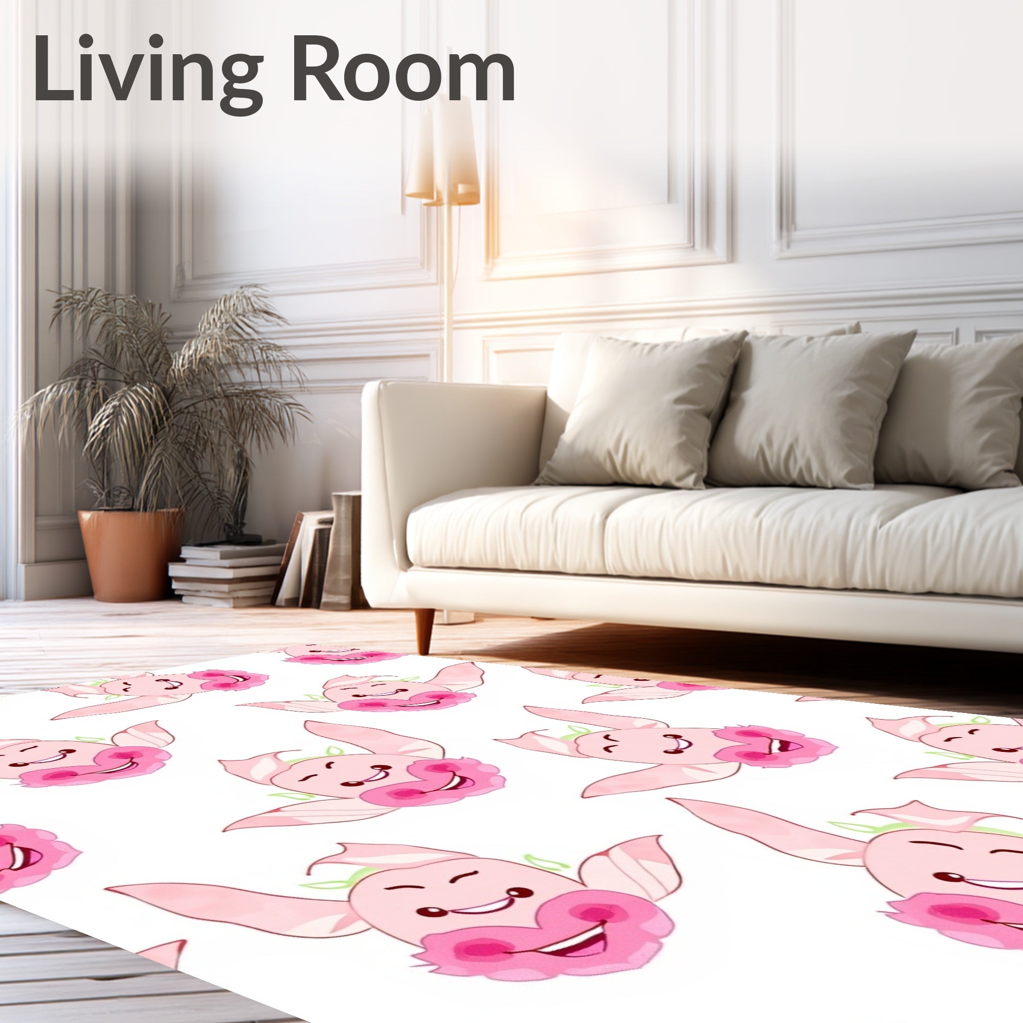 Pink Playful Creature Heart Bloom Repeating Pattern Rug