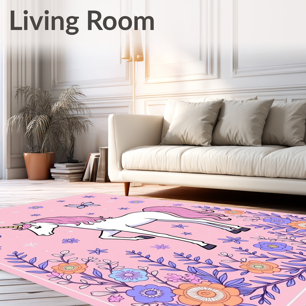 Pink Unicorn Garden With Butterflies Rug