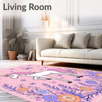 Pink Unicorn Garden With Butterflies Rug