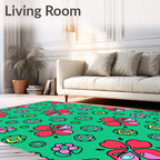 Whimsical Red Clover Green Floral Rug
