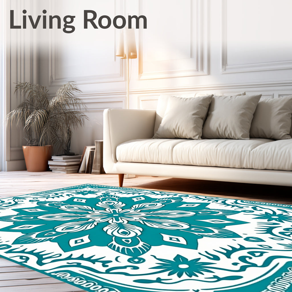 Teal White Floral Medallion Harmony Rug