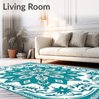 Teal White Floral Medallion Harmony Rug