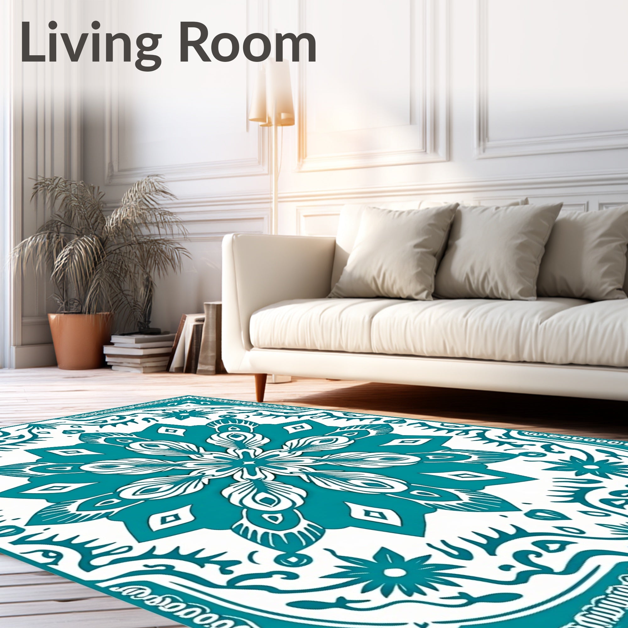 Teal White Floral Medallion Harmony Rug