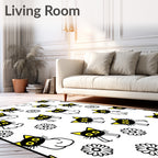 Black Cat Yellow Flower Fun Repeating Rug