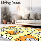 Playful Yellow Orange Cat Collage Rug