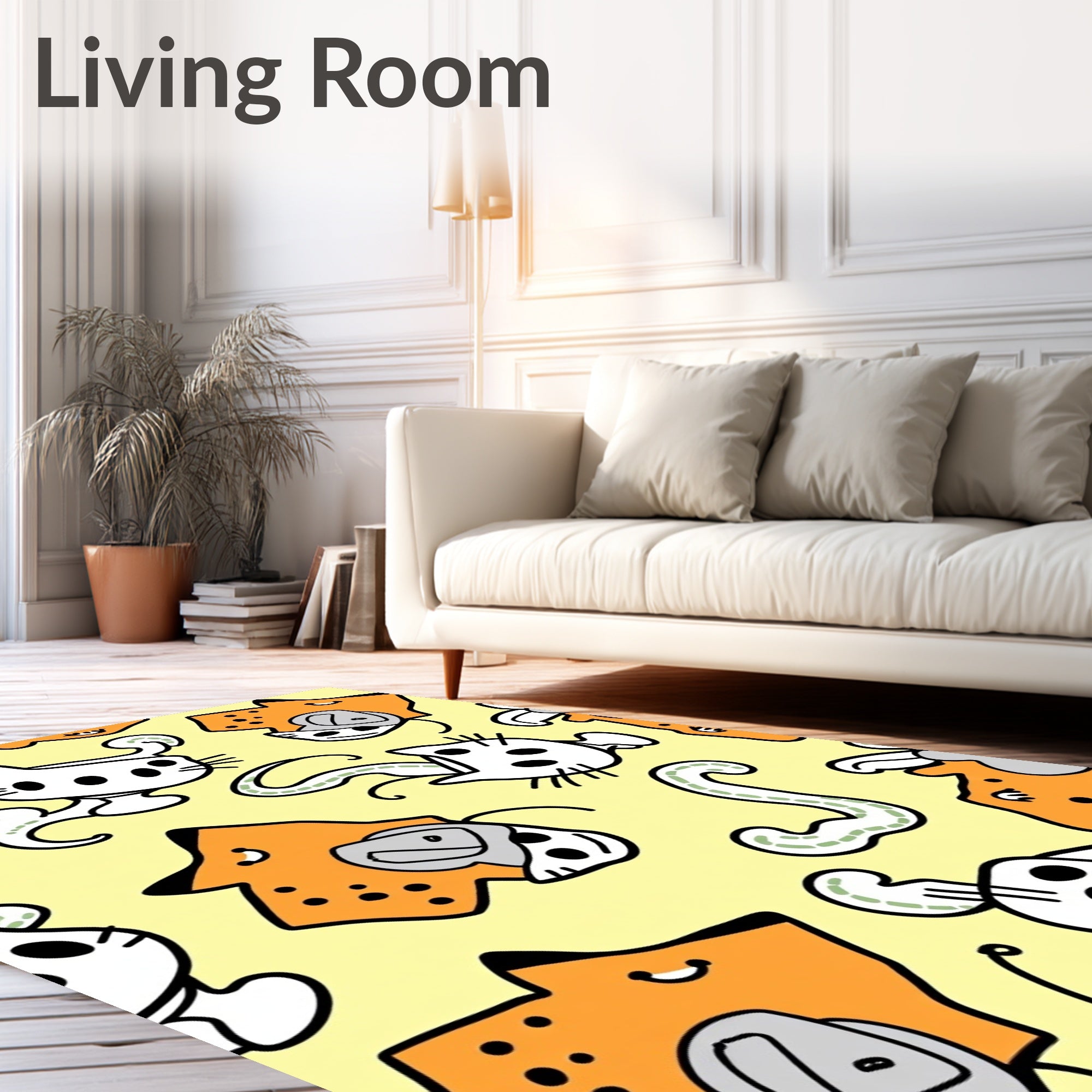 Playful Yellow Orange Cat Collage Rug