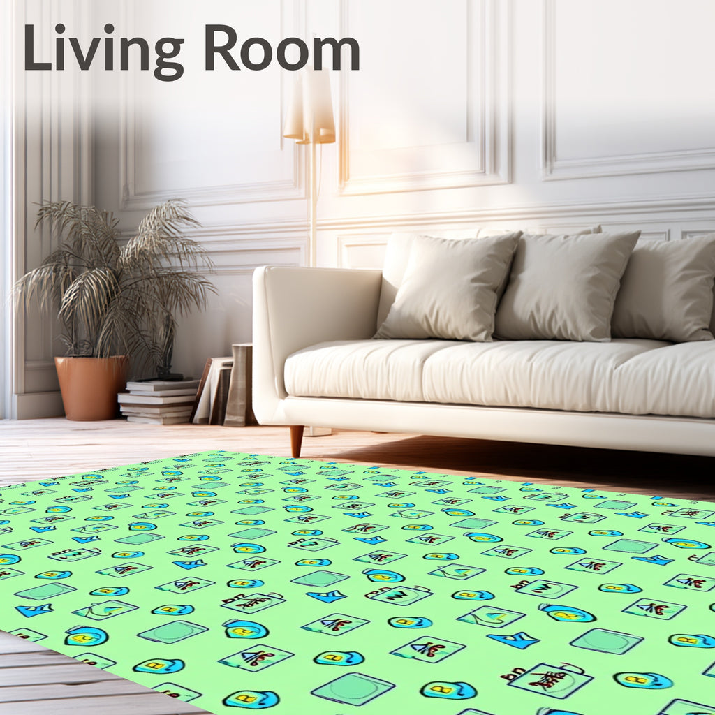 Teal Blue Yellow Objects Geometric Rug