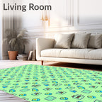 Teal Blue Yellow Objects Geometric Rug