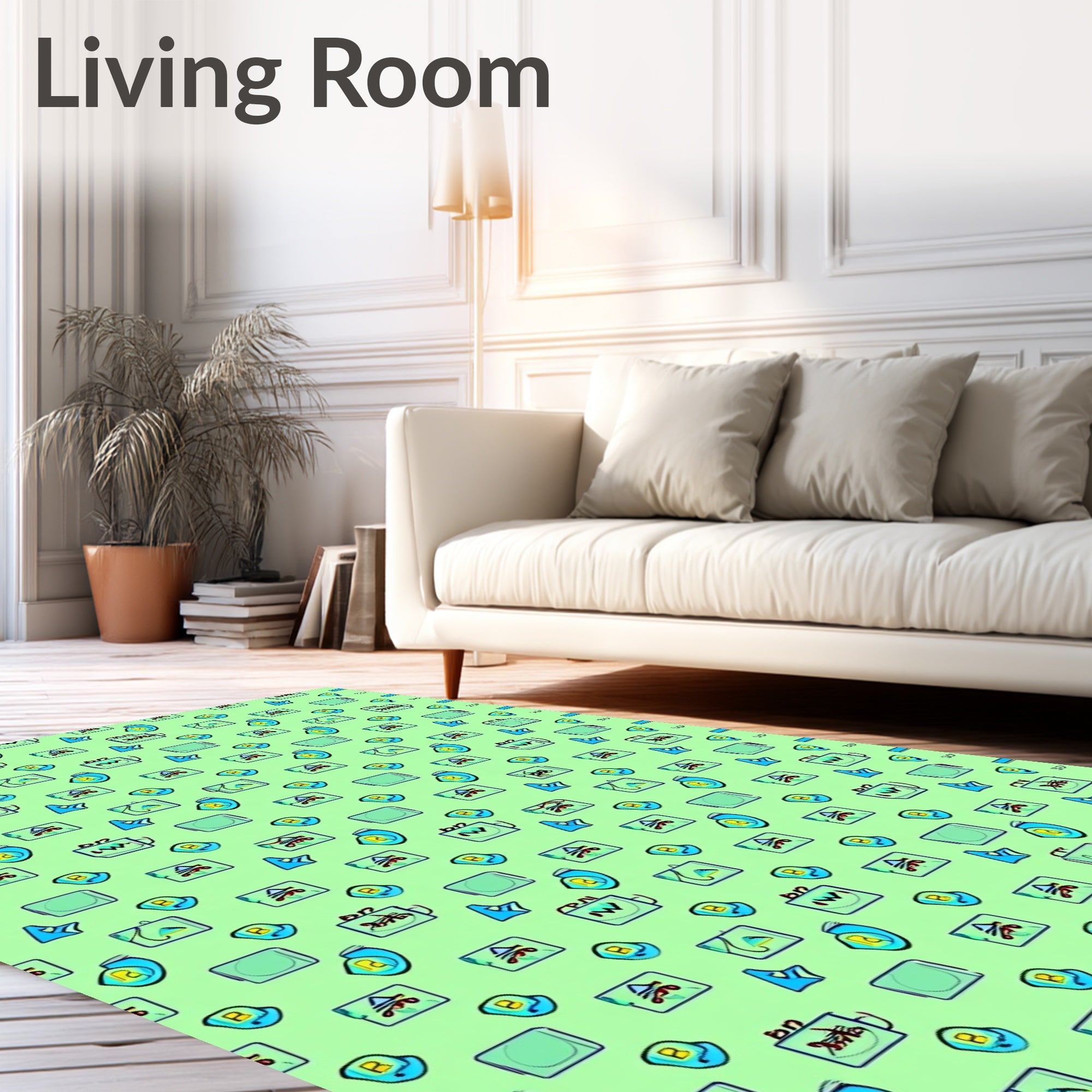 Teal Blue Yellow Objects Geometric Rug