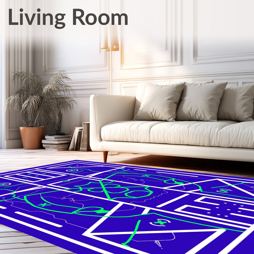 Blue Neon Futuristic Abstract Figures Rug