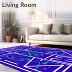 Blue Neon Futuristic Abstract Figures Rug