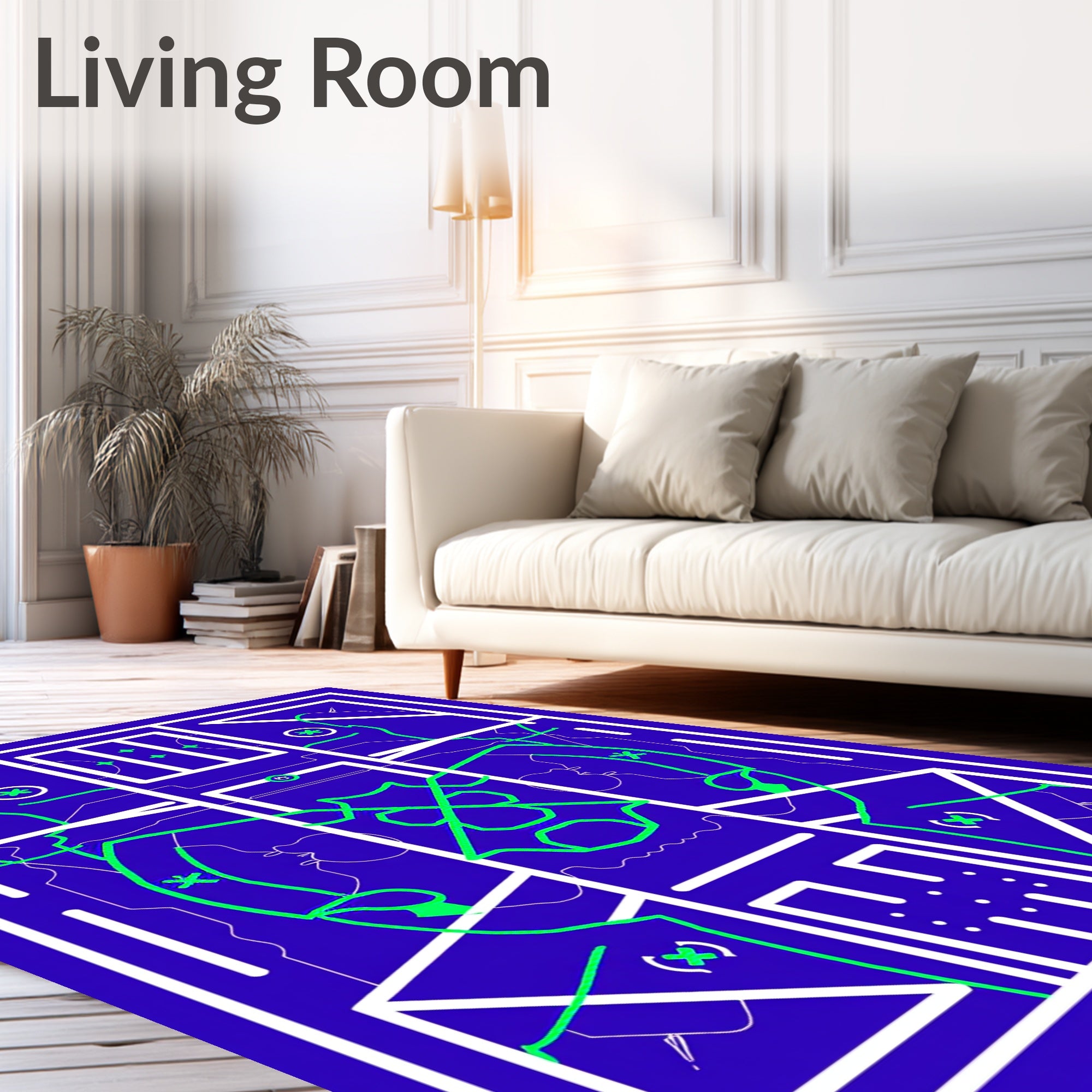 Blue Neon Futuristic Abstract Figures Rug