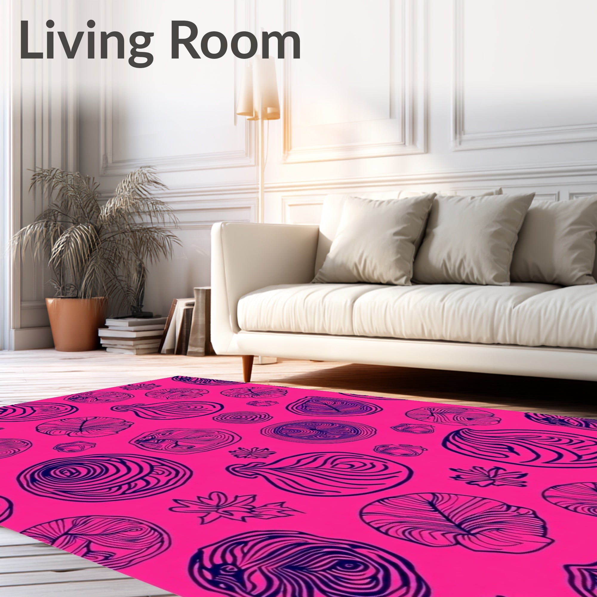 Hot Pink Onion Botanical Line Art Rug