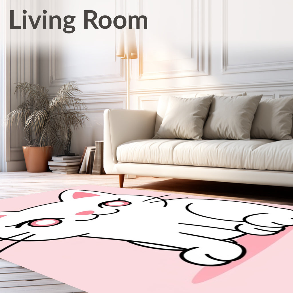 Cute White Cat Pink Background Simple Rug