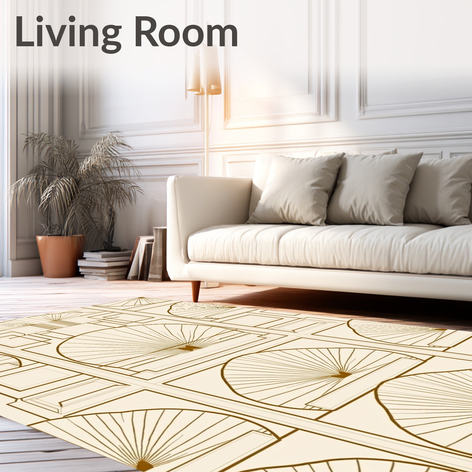 Cream Art Deco Fan Panels Rug