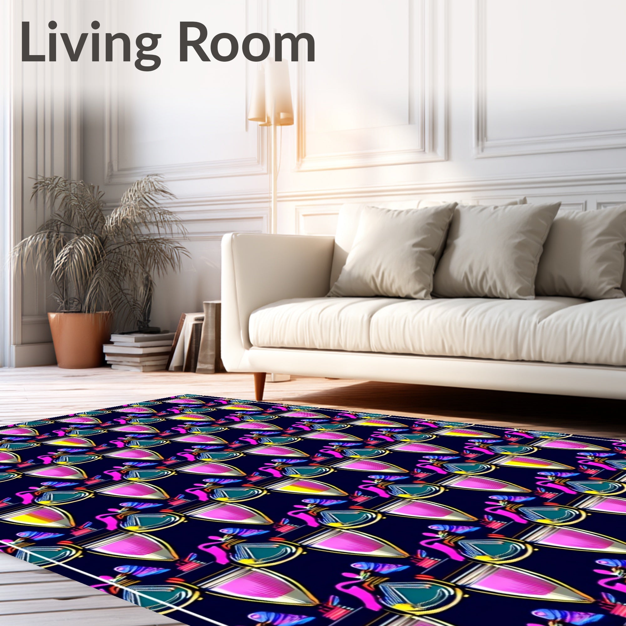 Whimsical Pink Yellow Bottle Garland Rug
