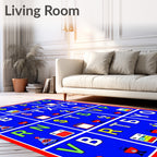 Bold Blue Letter Icon Grid Rug