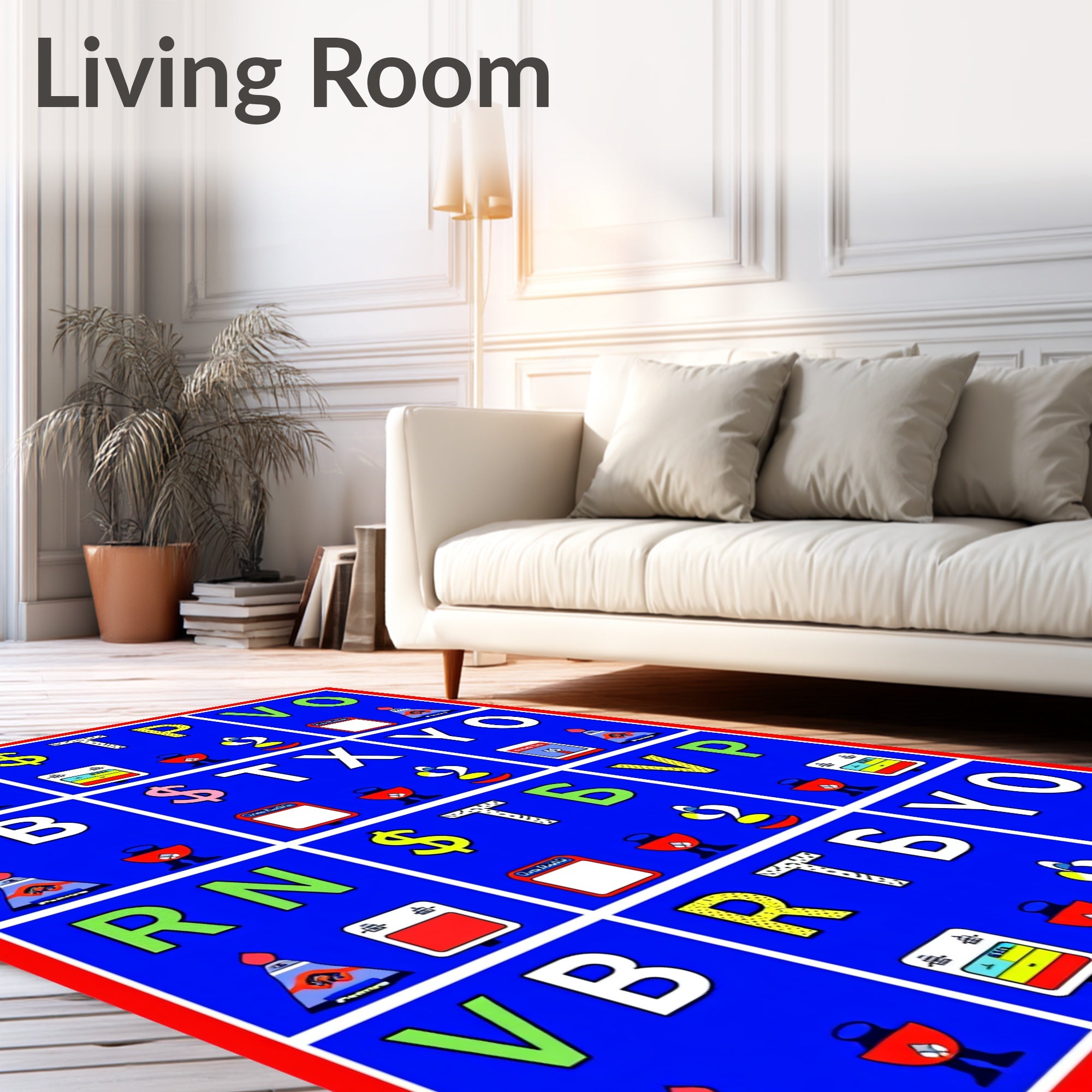 Bold Blue Letter Icon Grid Rug